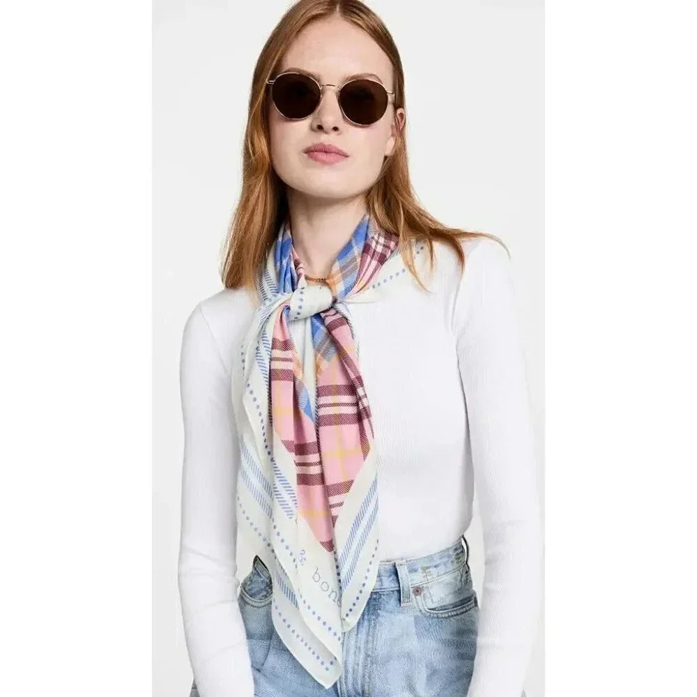 Rag & Bone Women's Pink Plaid 90 Scarf 90x90cm (MSRP $150)